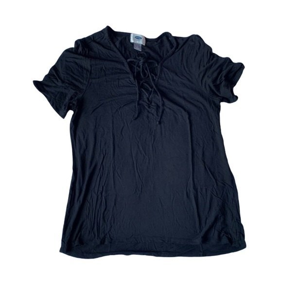 Old Navy Womens Open Front String Tie Black Short Sleeve Shirt Small 100% Rayon - Picture 1 of 5